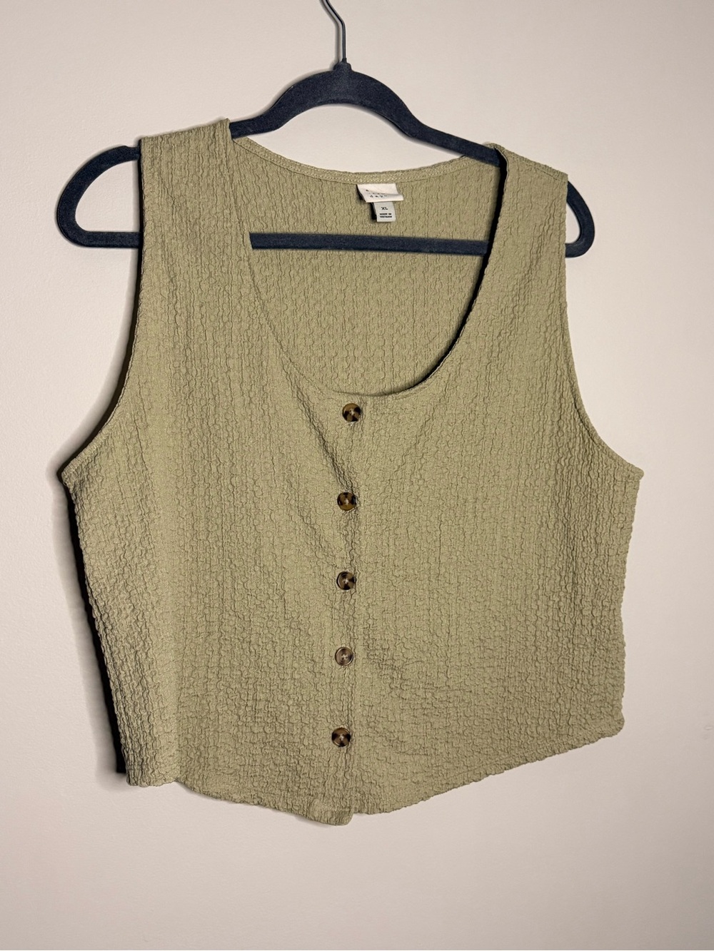 a new day Olive Green Textured Button-Front Crop Tank